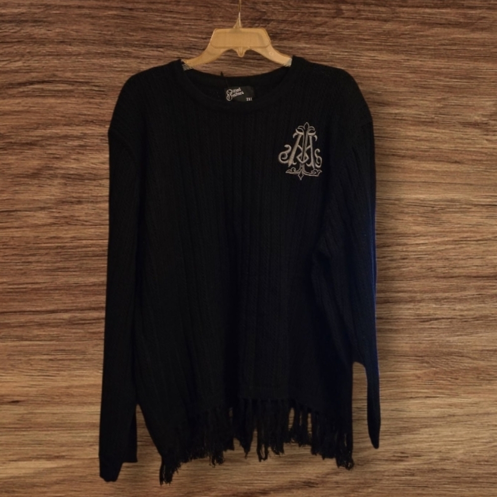 Lifted Anchor Black Fringe Sweater